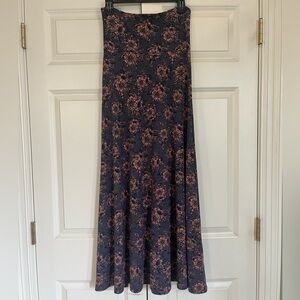 Lularoe Maxi Peach & Blue/Grey Floral Skirt, Size XS